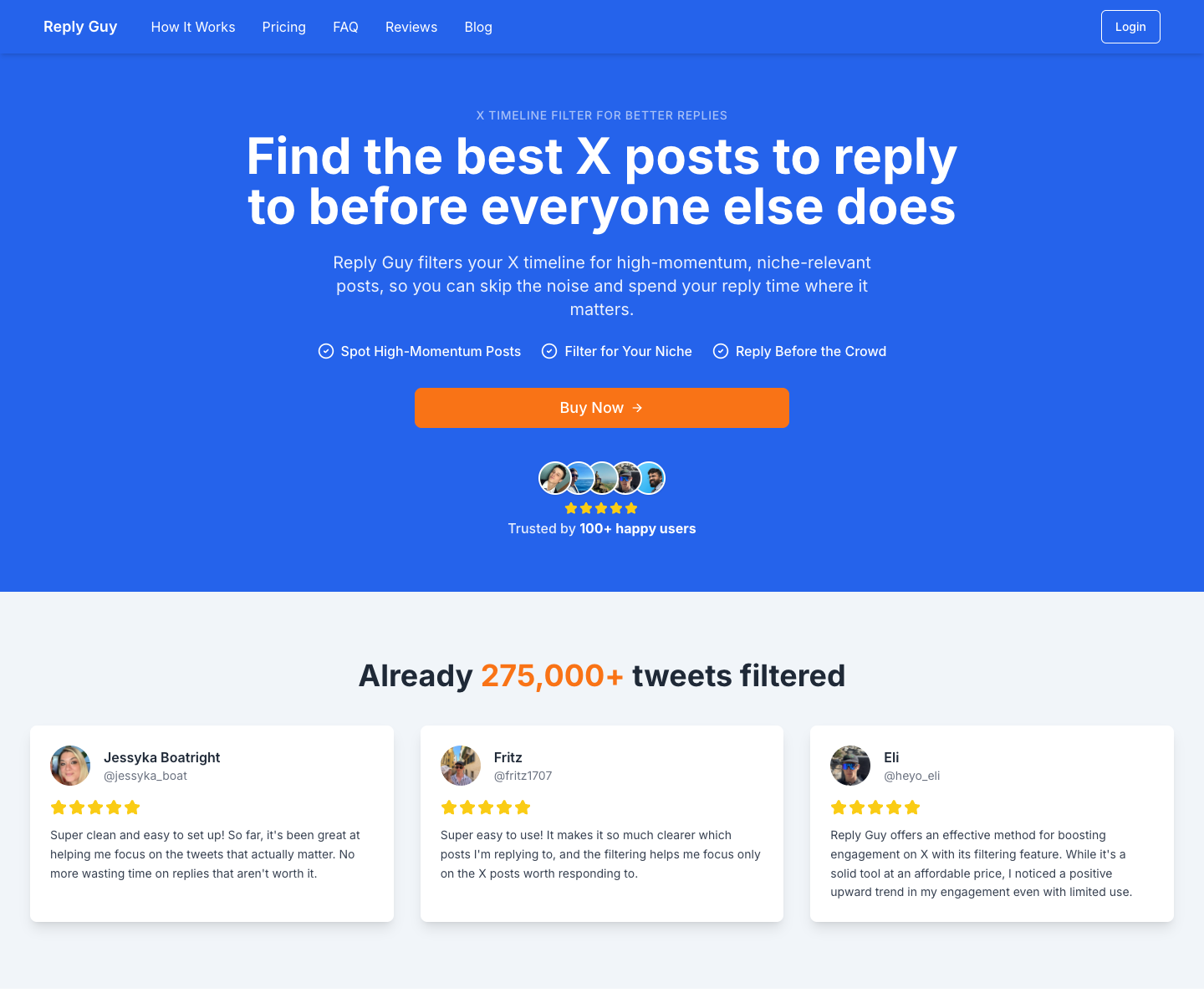 Reply Guy landing page screenshot