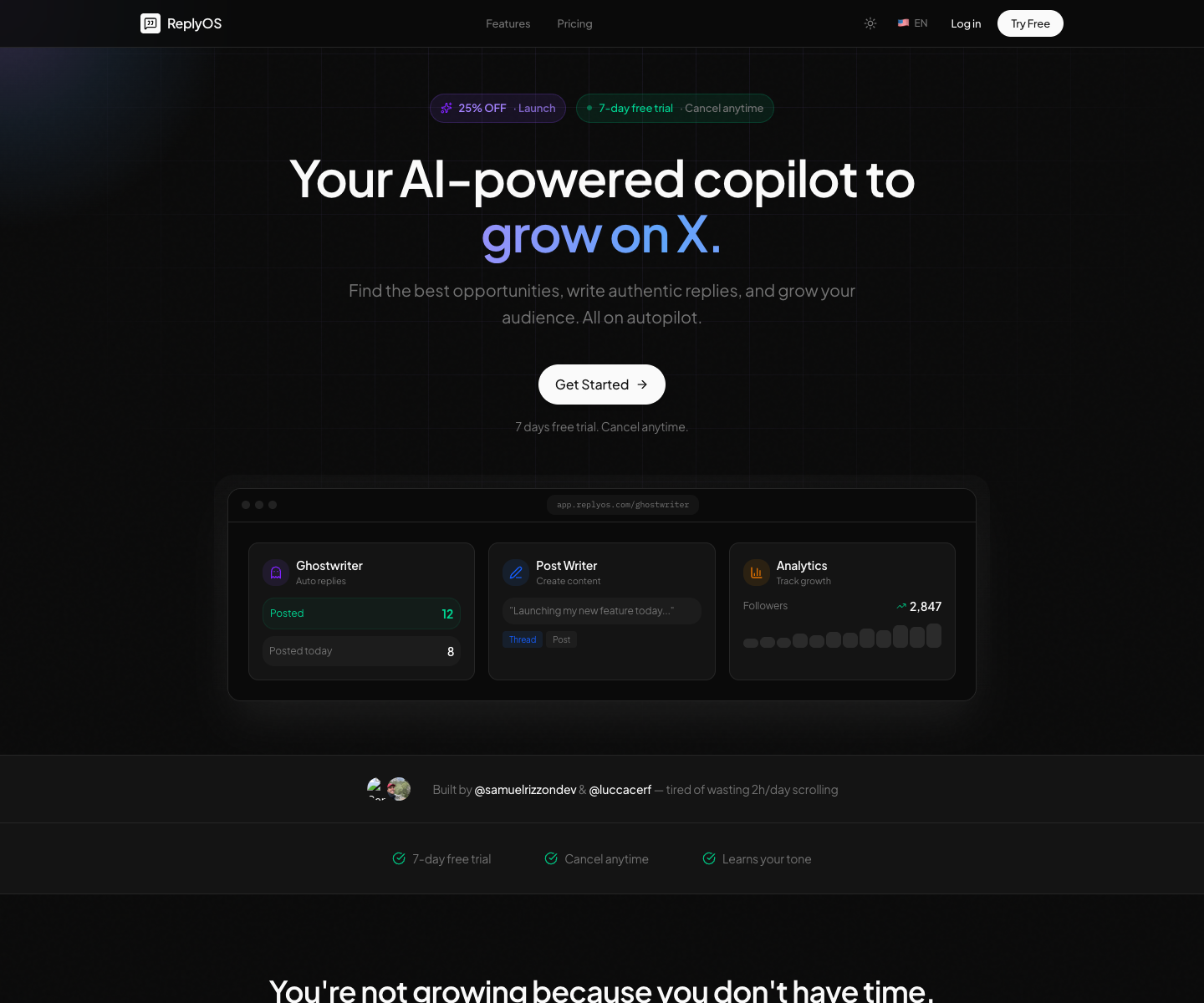 ReplyOS landing page screenshot