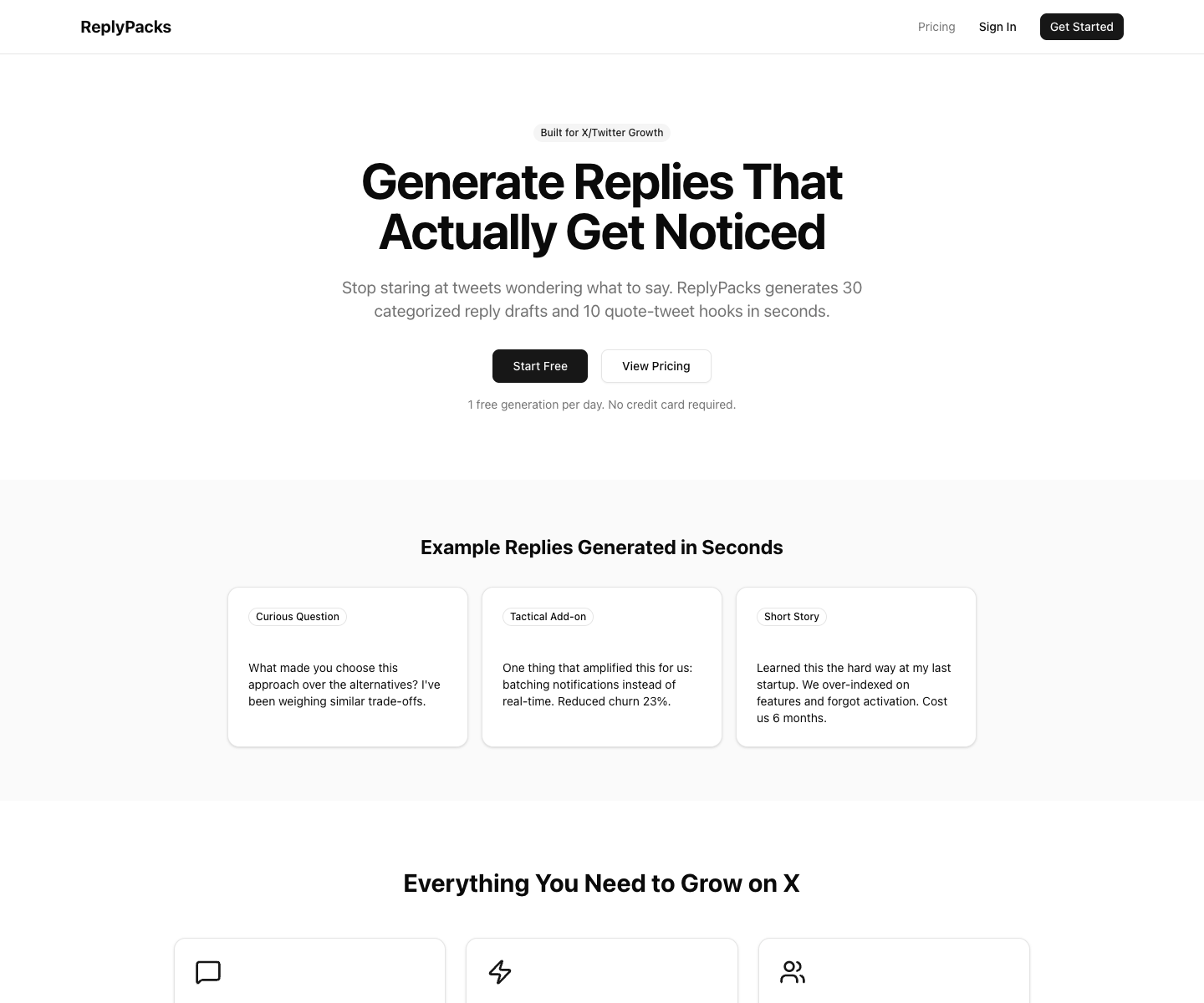 ReplyPack landing page screenshot