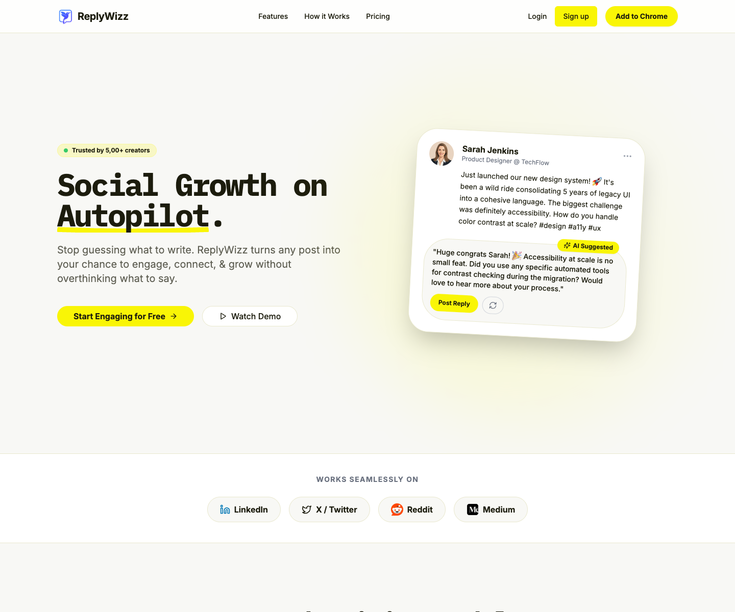 Replywizz landing page screenshot