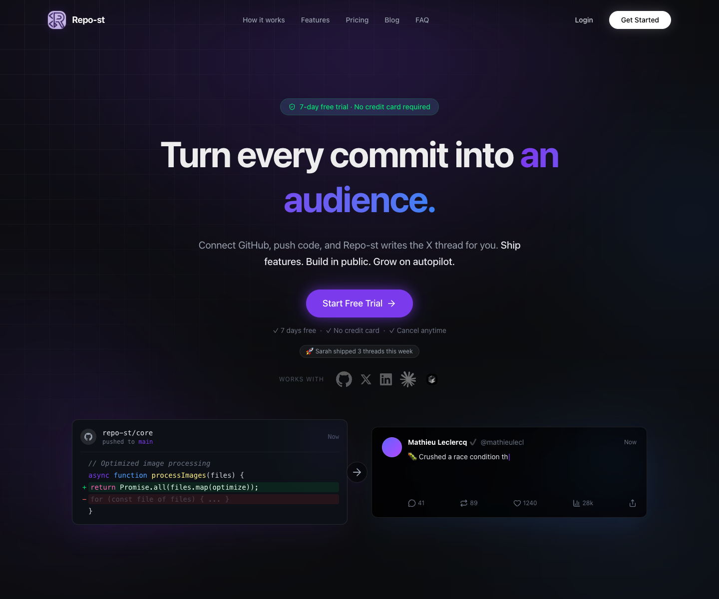 Repo-st landing page screenshot