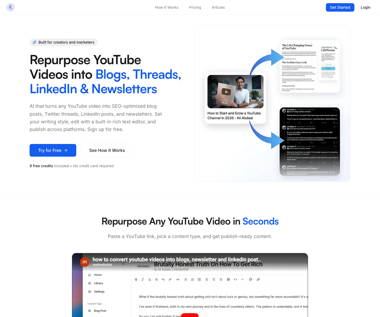 Repurpuz AI landing page screenshot
