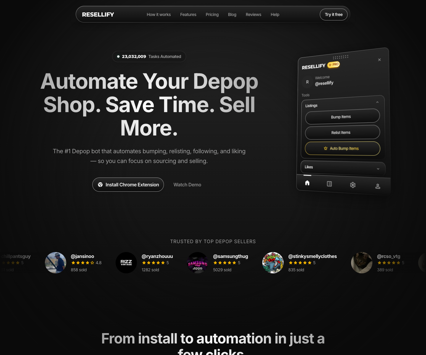 RESELLIFY landing page screenshot