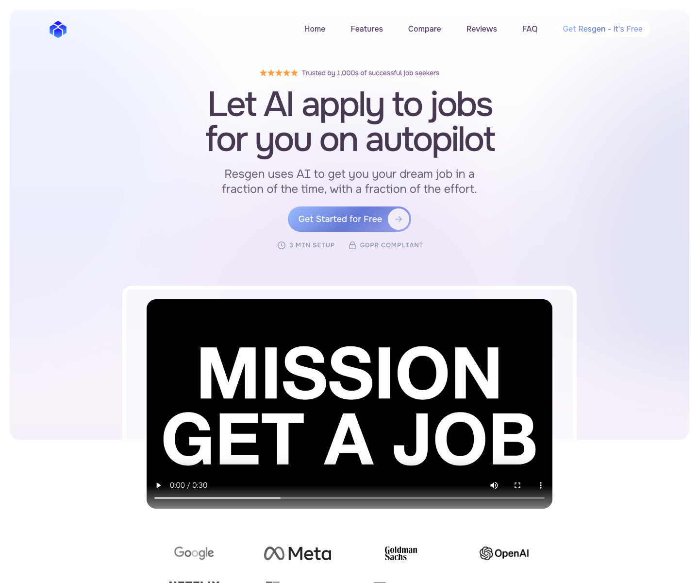 Resgen landing page screenshot