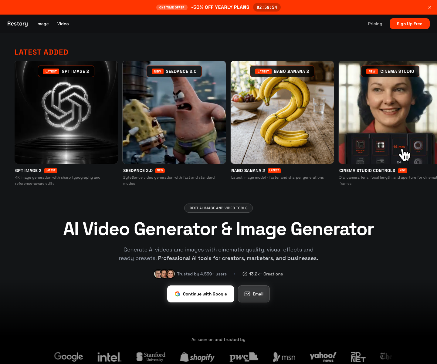 Restory.pics landing page screenshot
