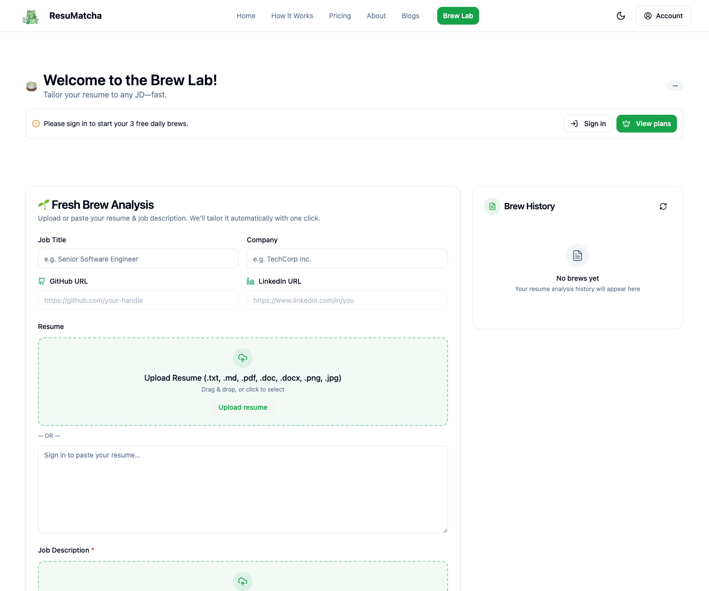 ResuMatcha.io landing page screenshot