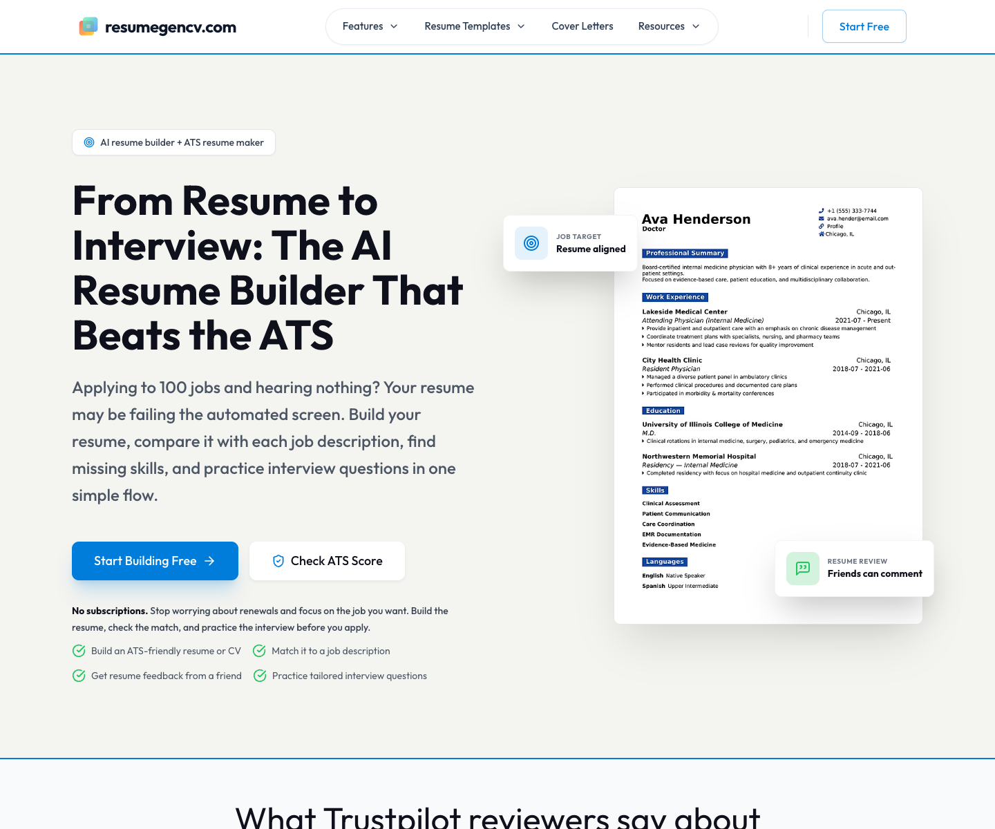 ResumeGenCV.com landing page screenshot