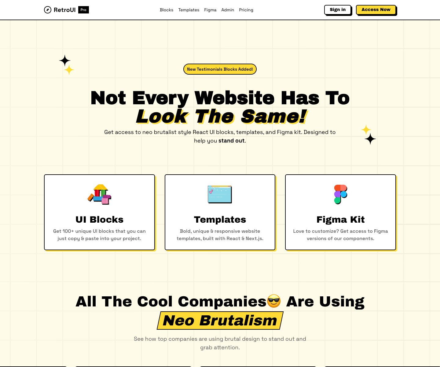 RetroUI Pro landing page screenshot