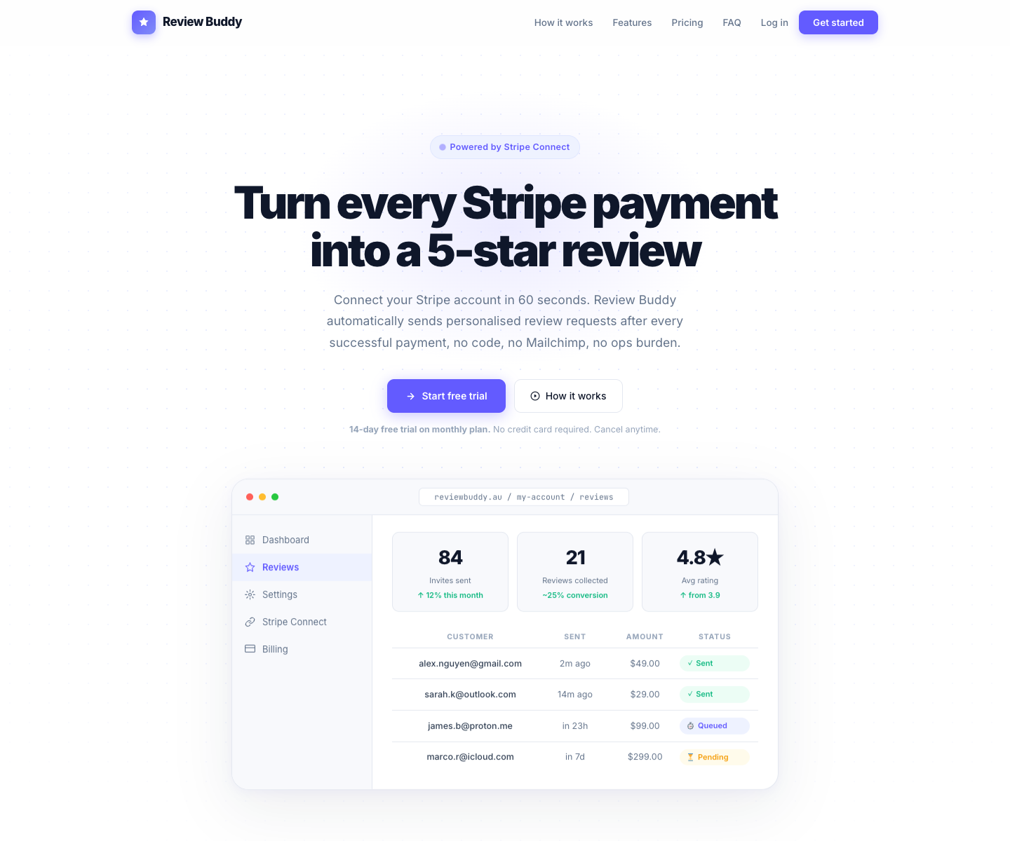 Reviewbuddy.au landing page screenshot