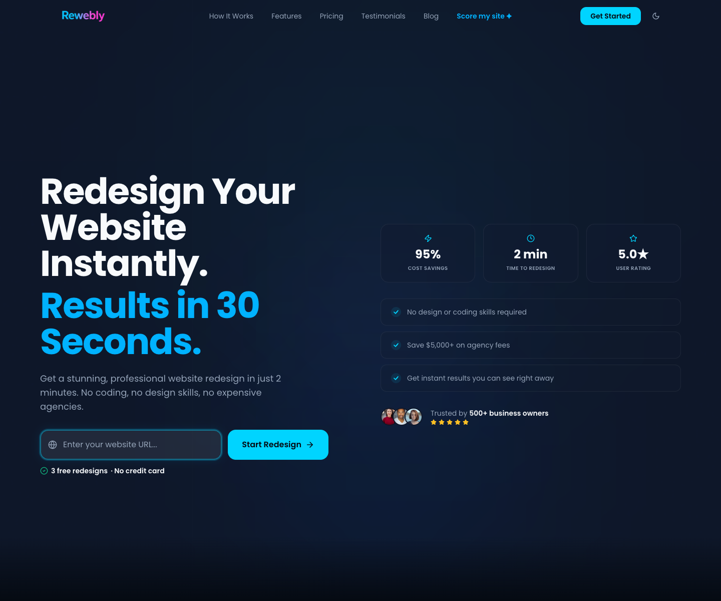 Rewebly landing page screenshot