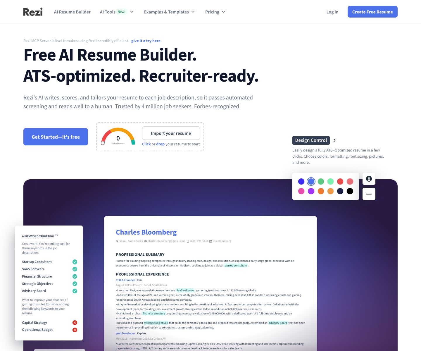 Rezi landing page screenshot