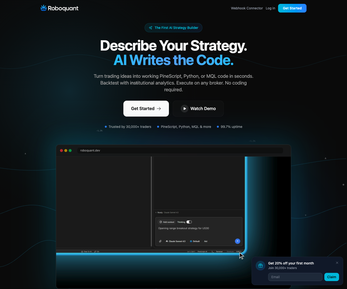 Roboquant AI landing page screenshot