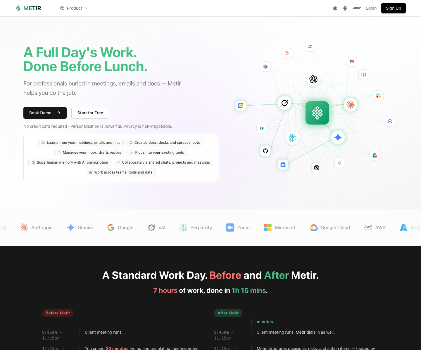 Metir AI landing page screenshot