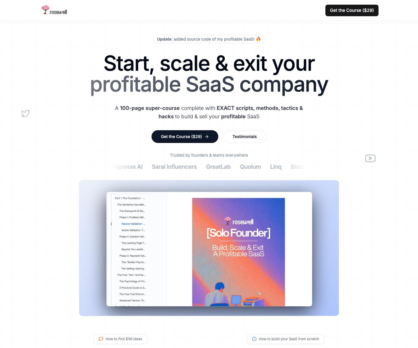 Rosewell landing page screenshot