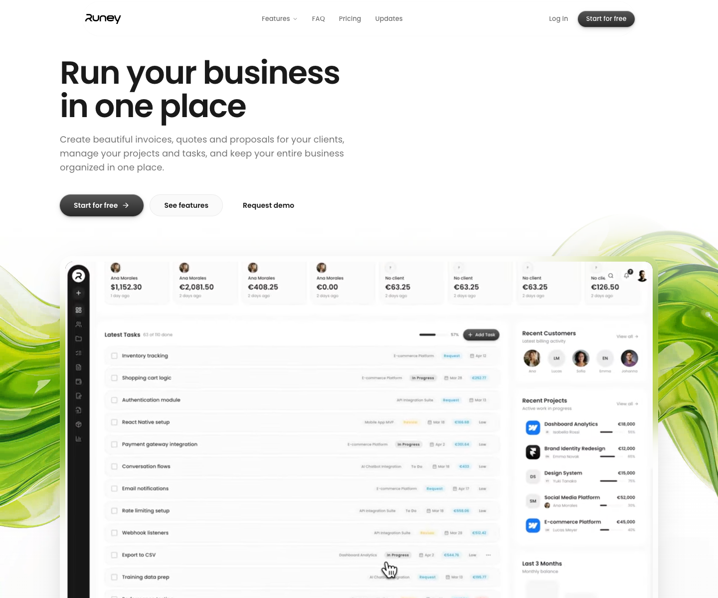 Runey landing page screenshot