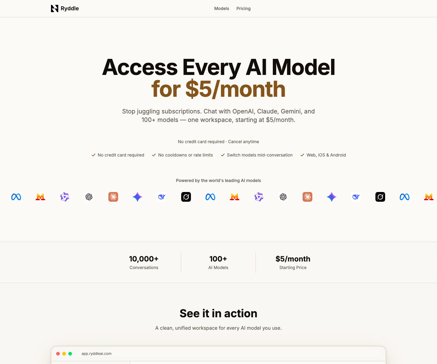 Ryddle landing page screenshot