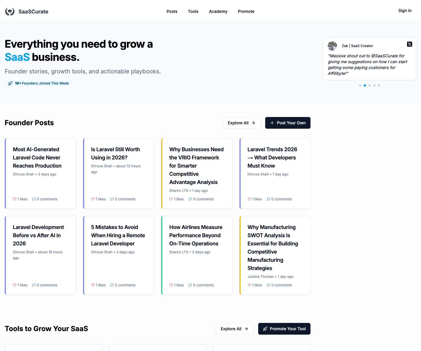SaaSCurate landing page screenshot