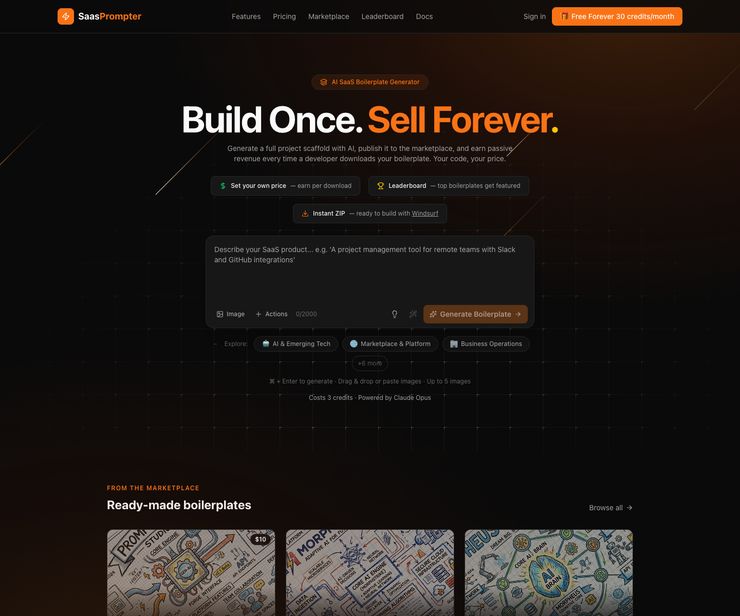 SaasPrompter.com landing page screenshot