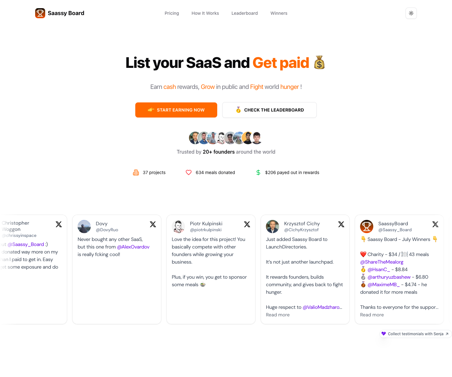 Saassy Board landing page screenshot