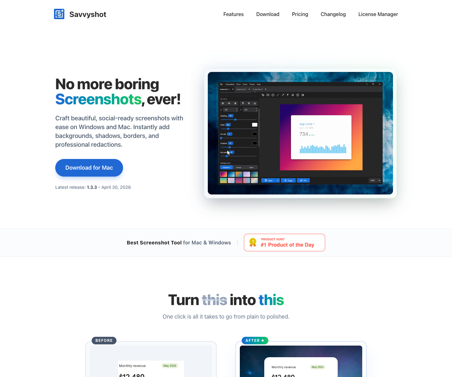 Savvyshot landing page screenshot