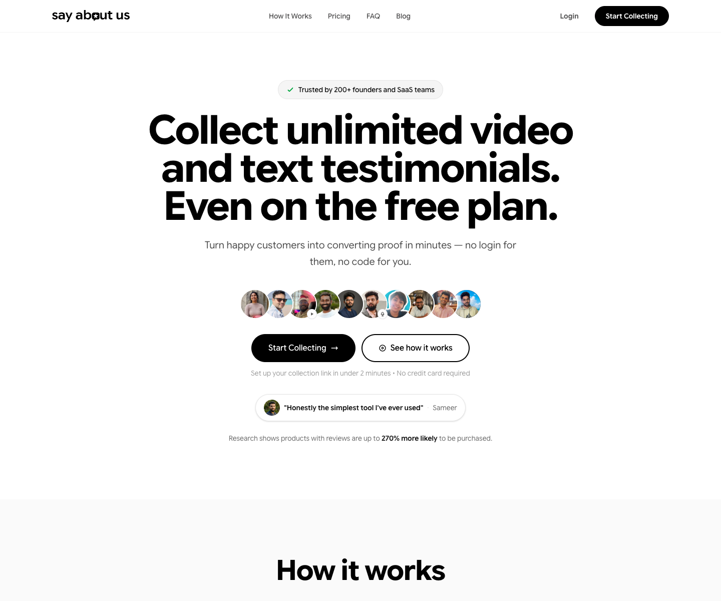 Say About Us landing page screenshot