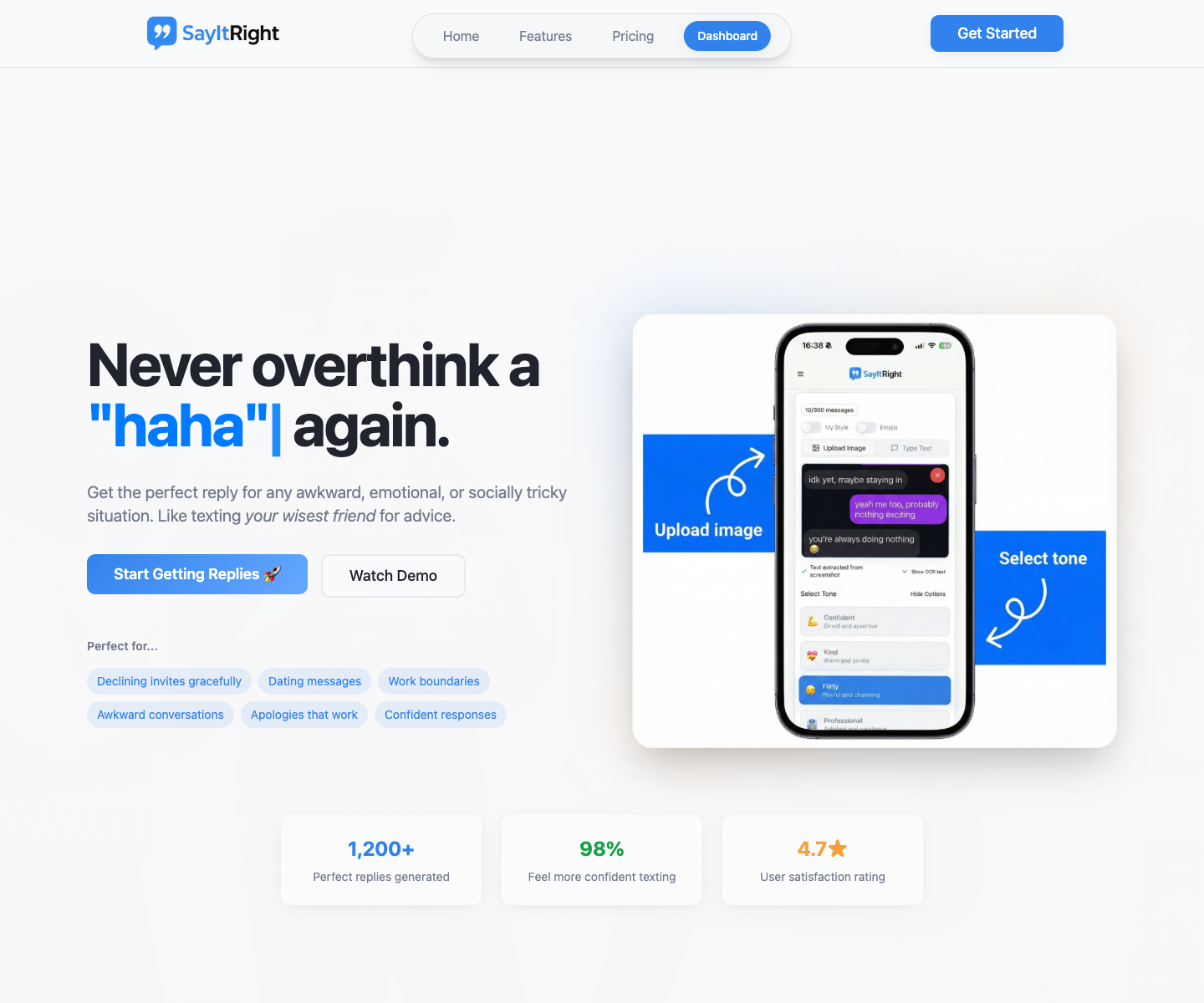 SayItRight landing page screenshot