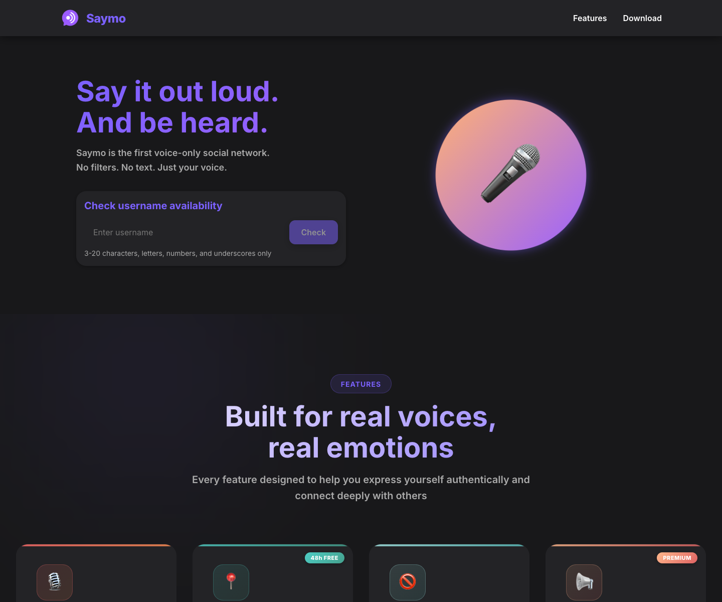 Saymo landing page screenshot