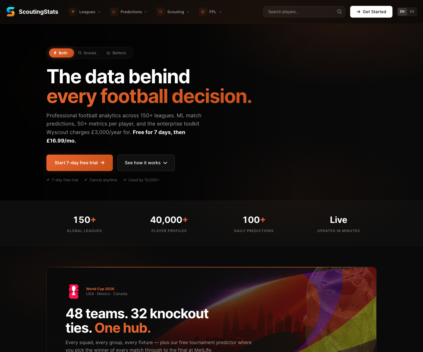 Scouting Stats AI landing page screenshot