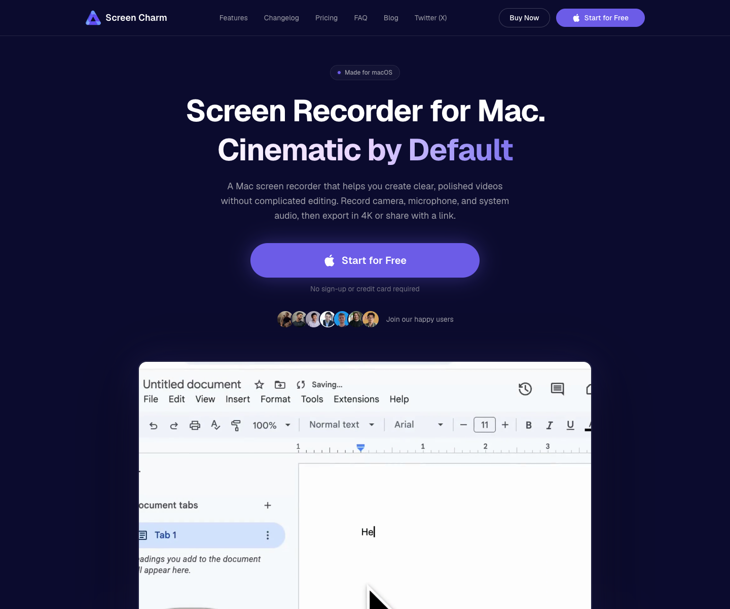 Screen Charm landing page screenshot