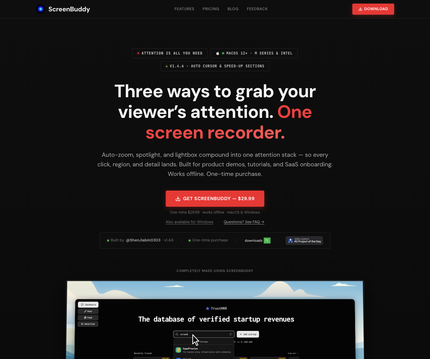 ScreenBuddy landing page screenshot