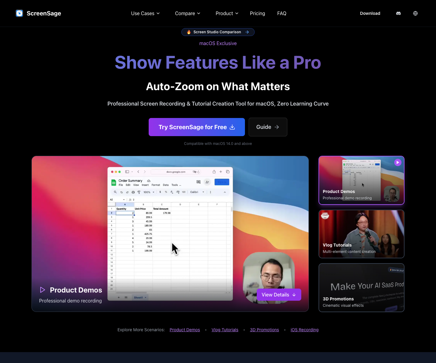 ScreenSage Pro landing page screenshot