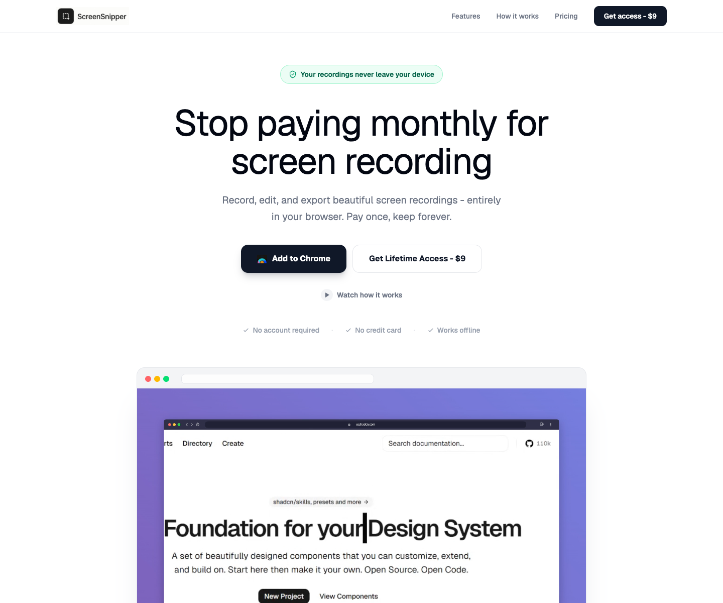 ScreenSnipper landing page screenshot