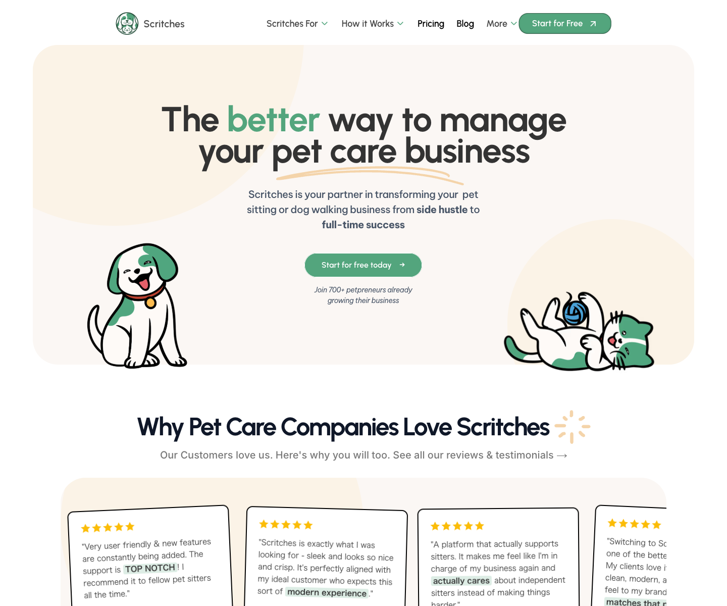 Scritches landing page screenshot