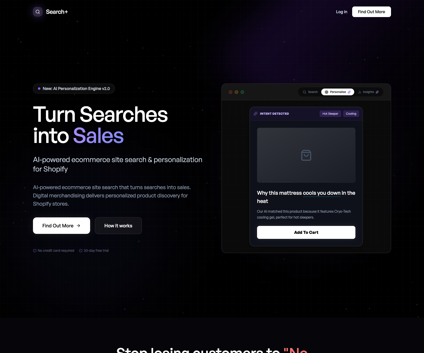 Search+ landing page screenshot