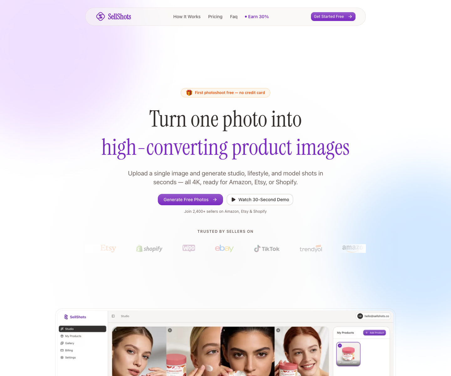 SellShots landing page screenshot