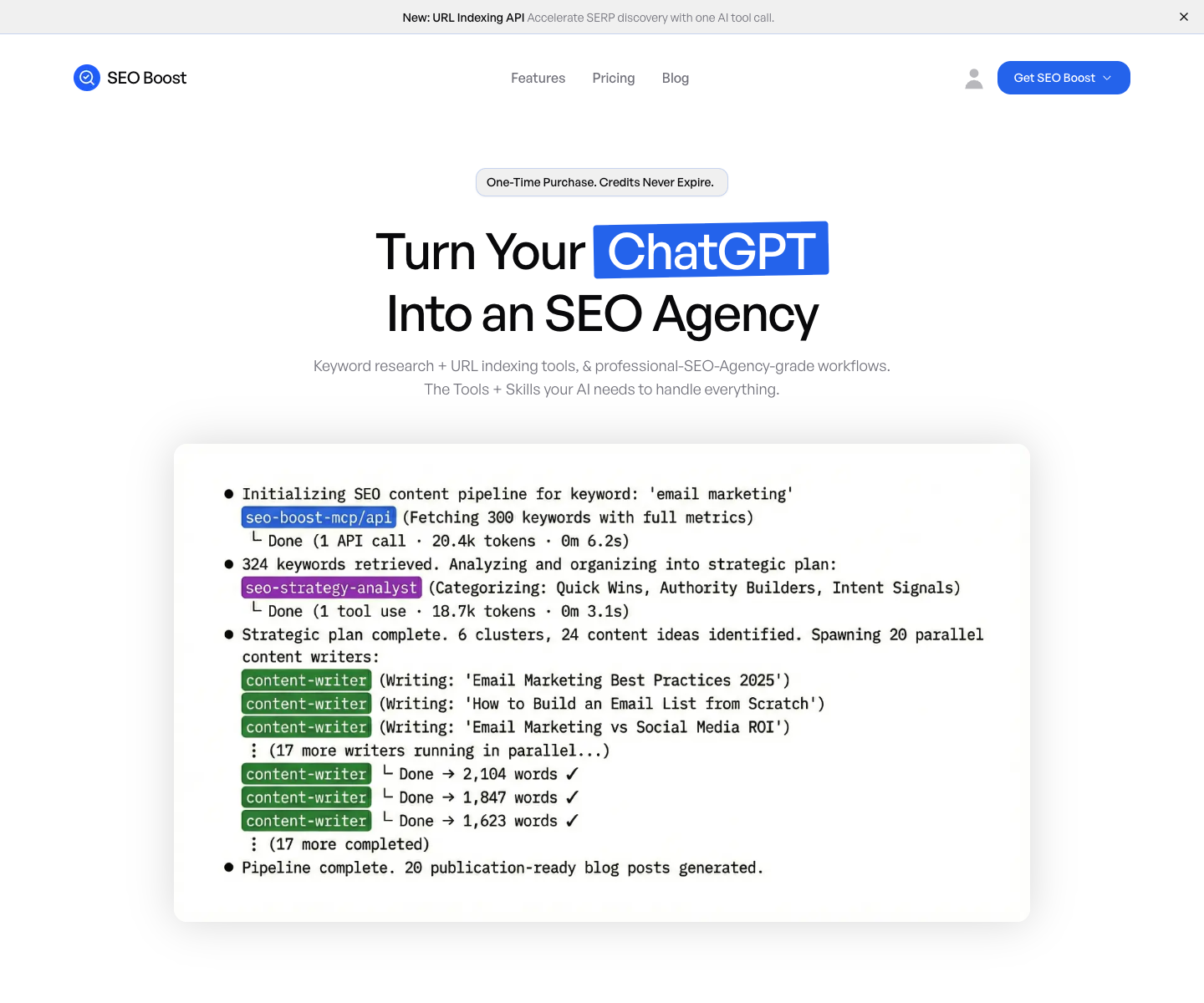 Seo Boost landing page screenshot