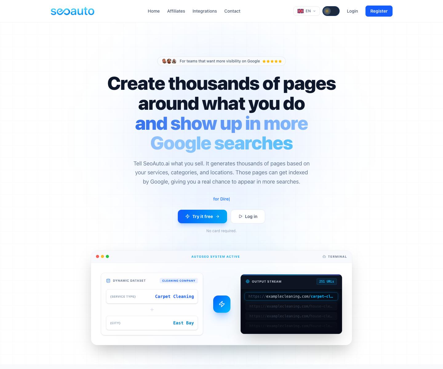 seoauto landing page screenshot