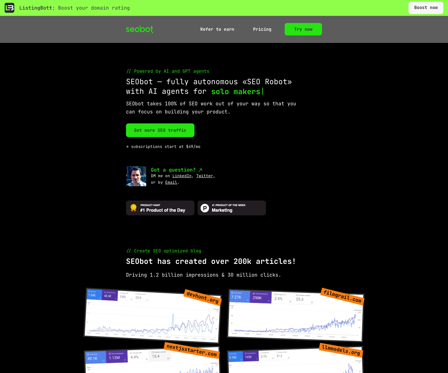 SEOBOT landing page screenshot