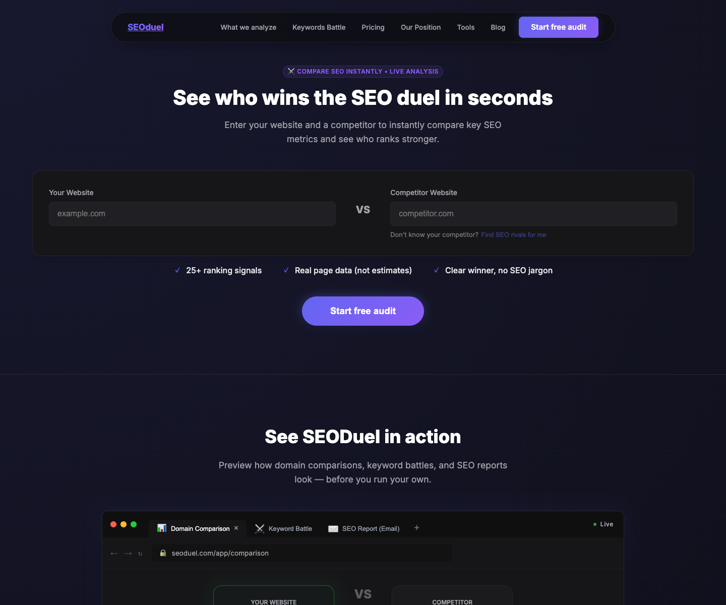 Seoduel.com landing page screenshot