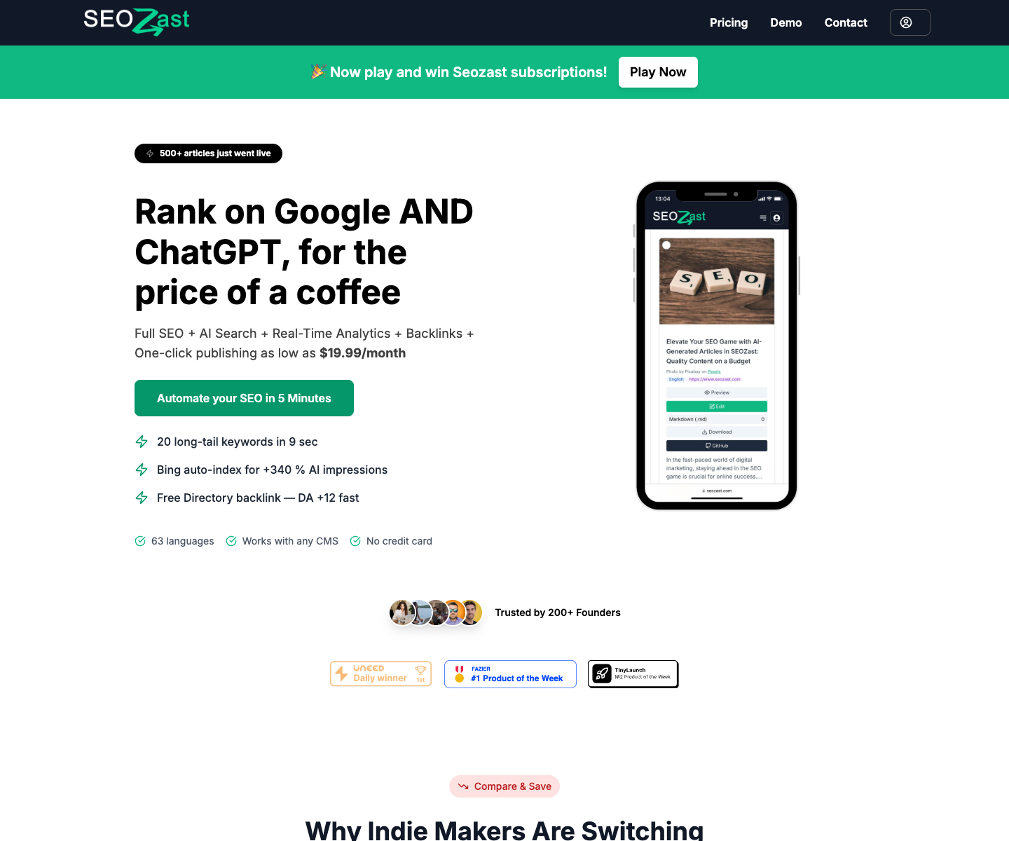 Seozast landing page screenshot