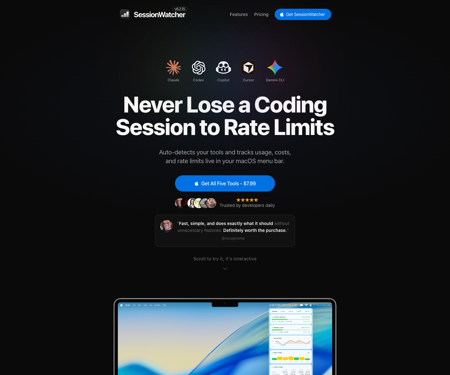 SessionWatcher landing page screenshot