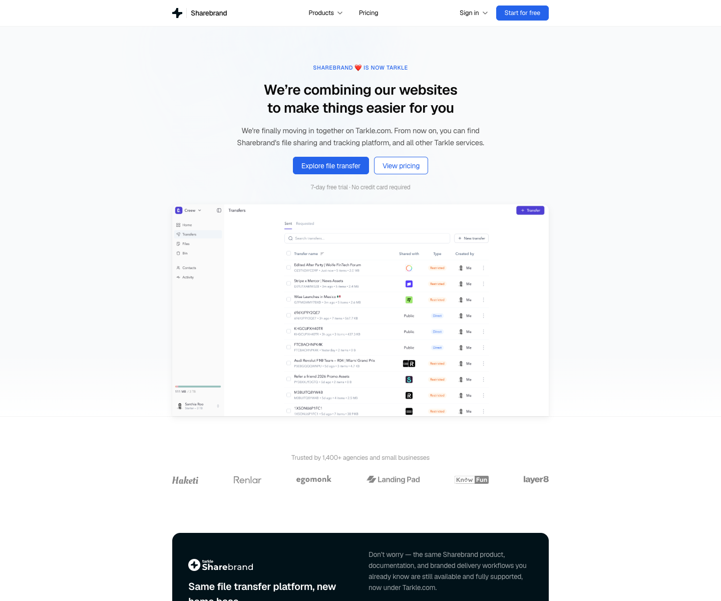 Sharebrand landing page screenshot