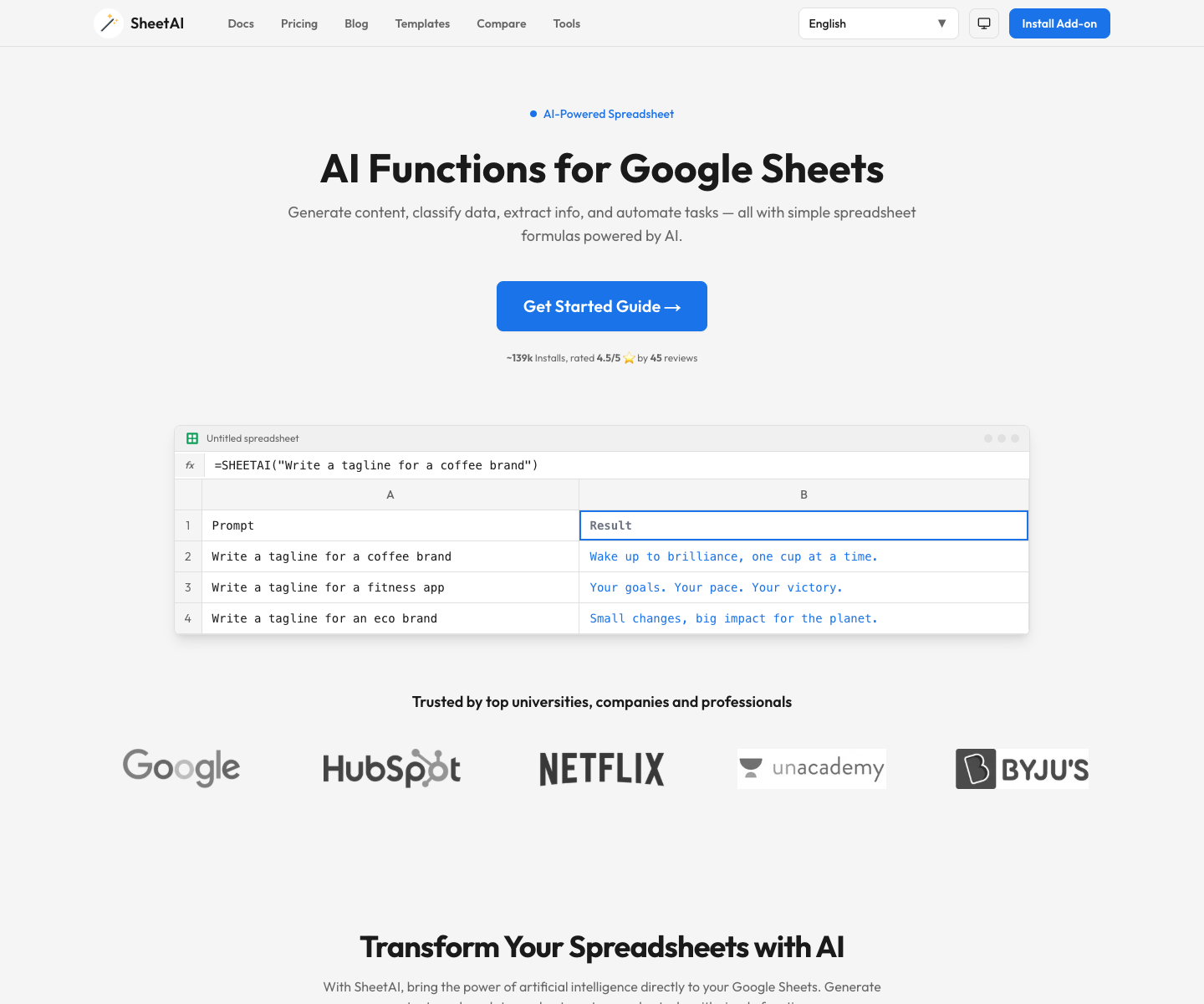 SheetAI.app landing page screenshot