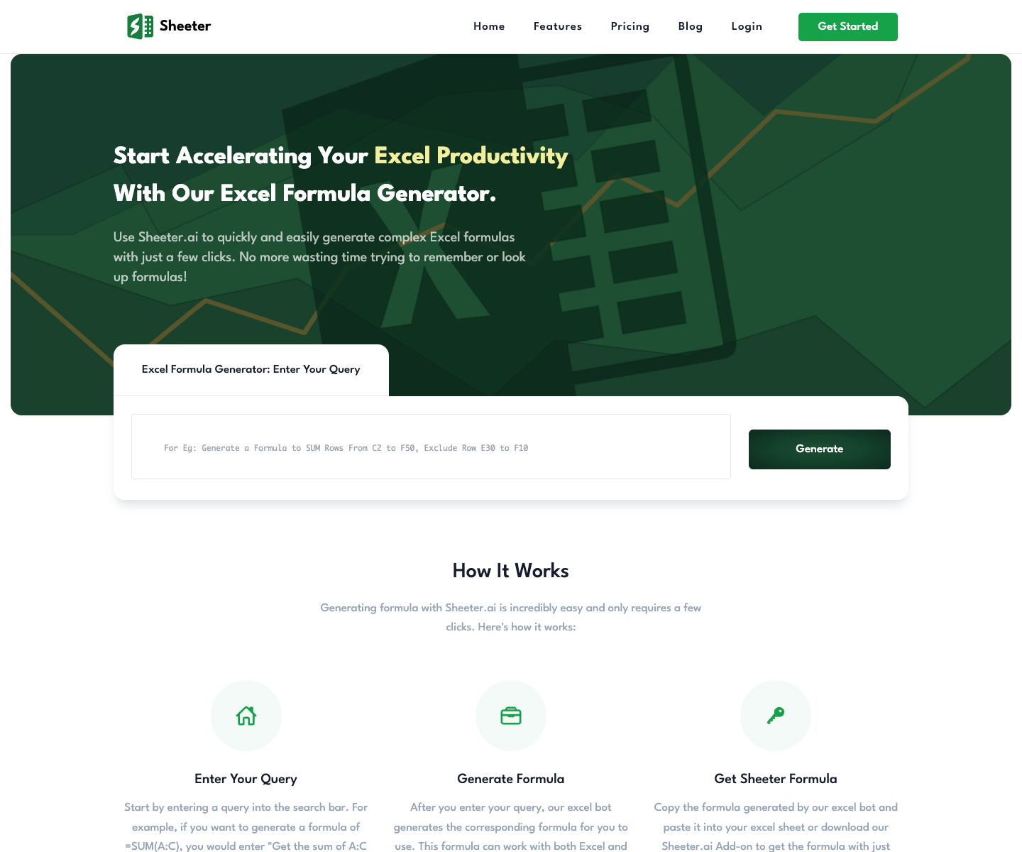 Sheeter.ai landing page screenshot