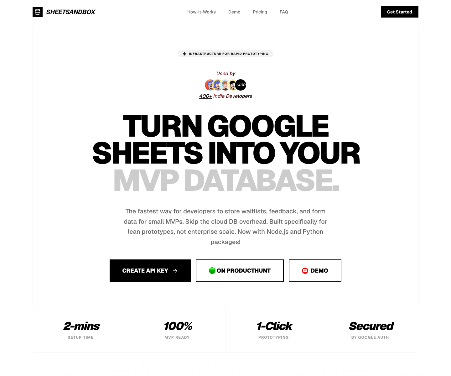 SheetSandBox landing page screenshot