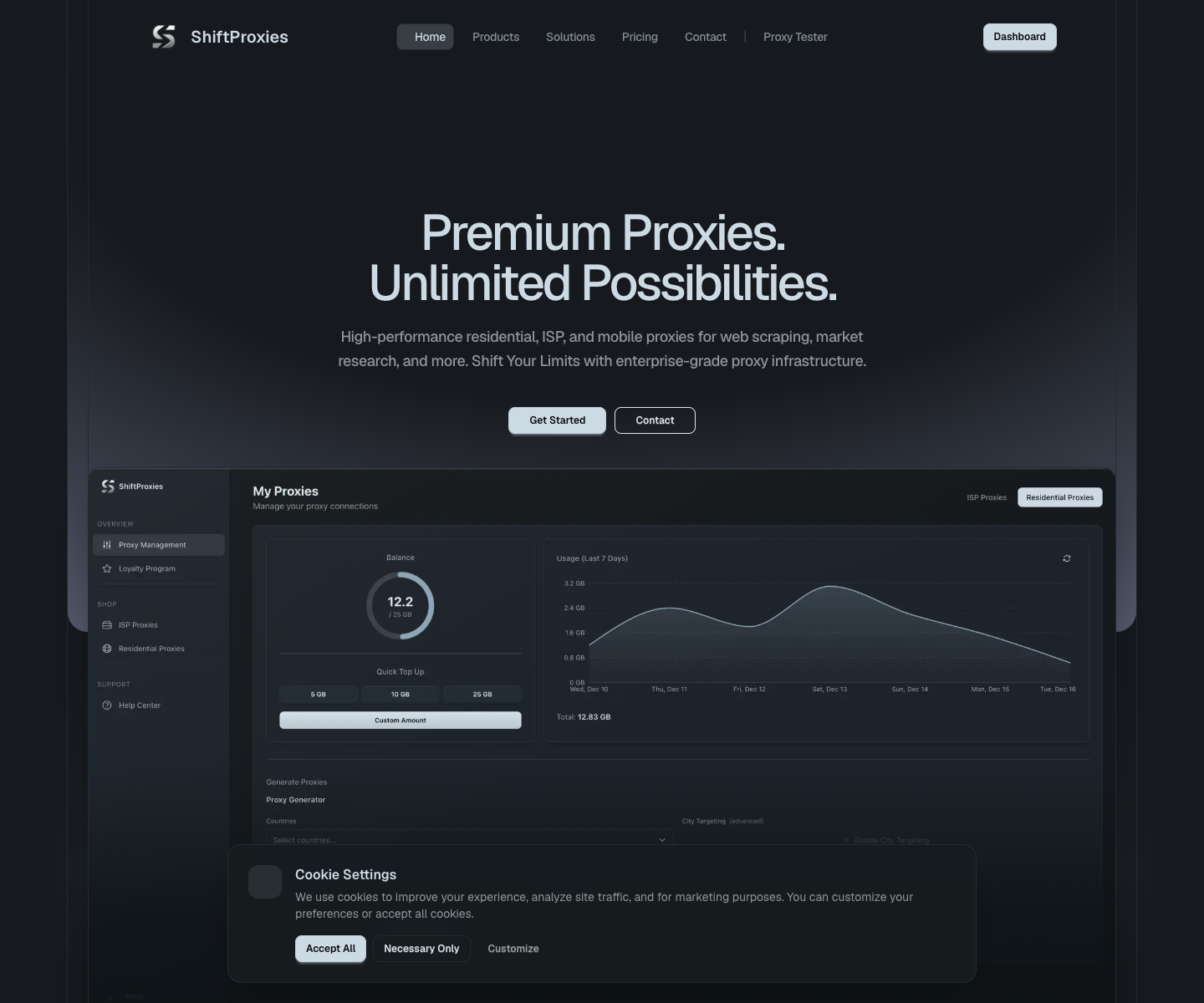 ShiftProxies landing page screenshot