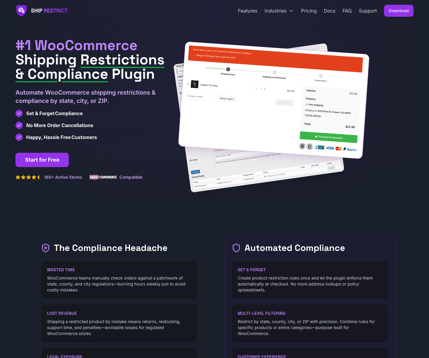 Ship Restrict landing page screenshot