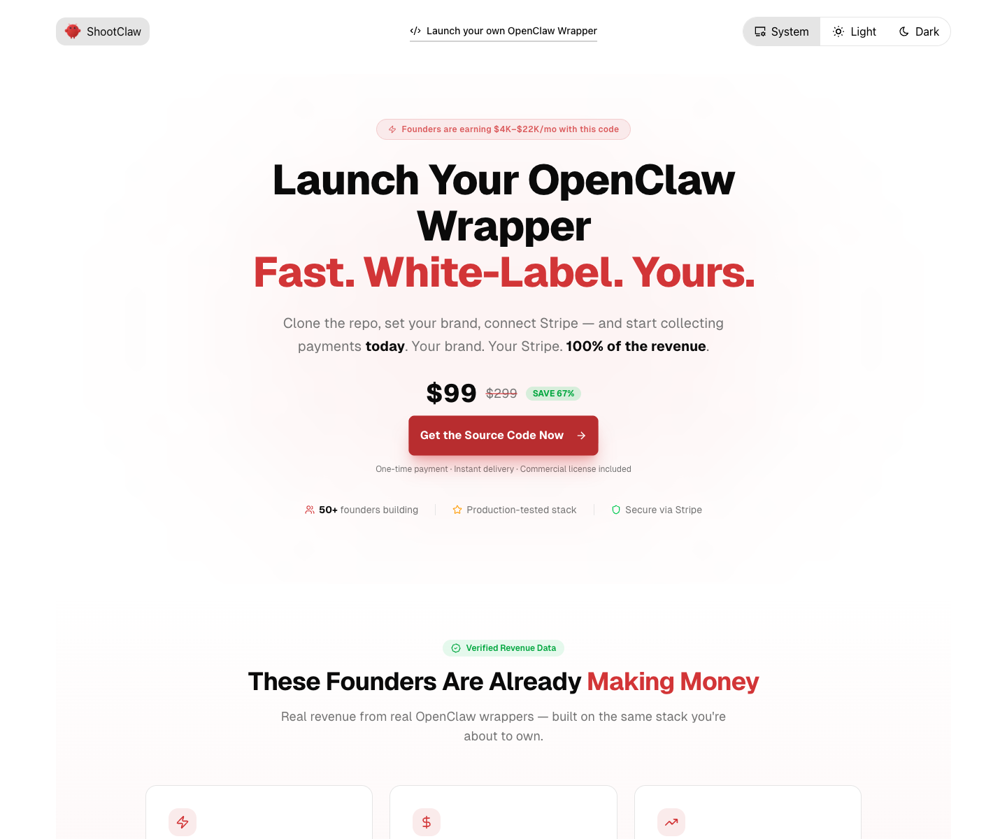 ShootClaw landing page screenshot