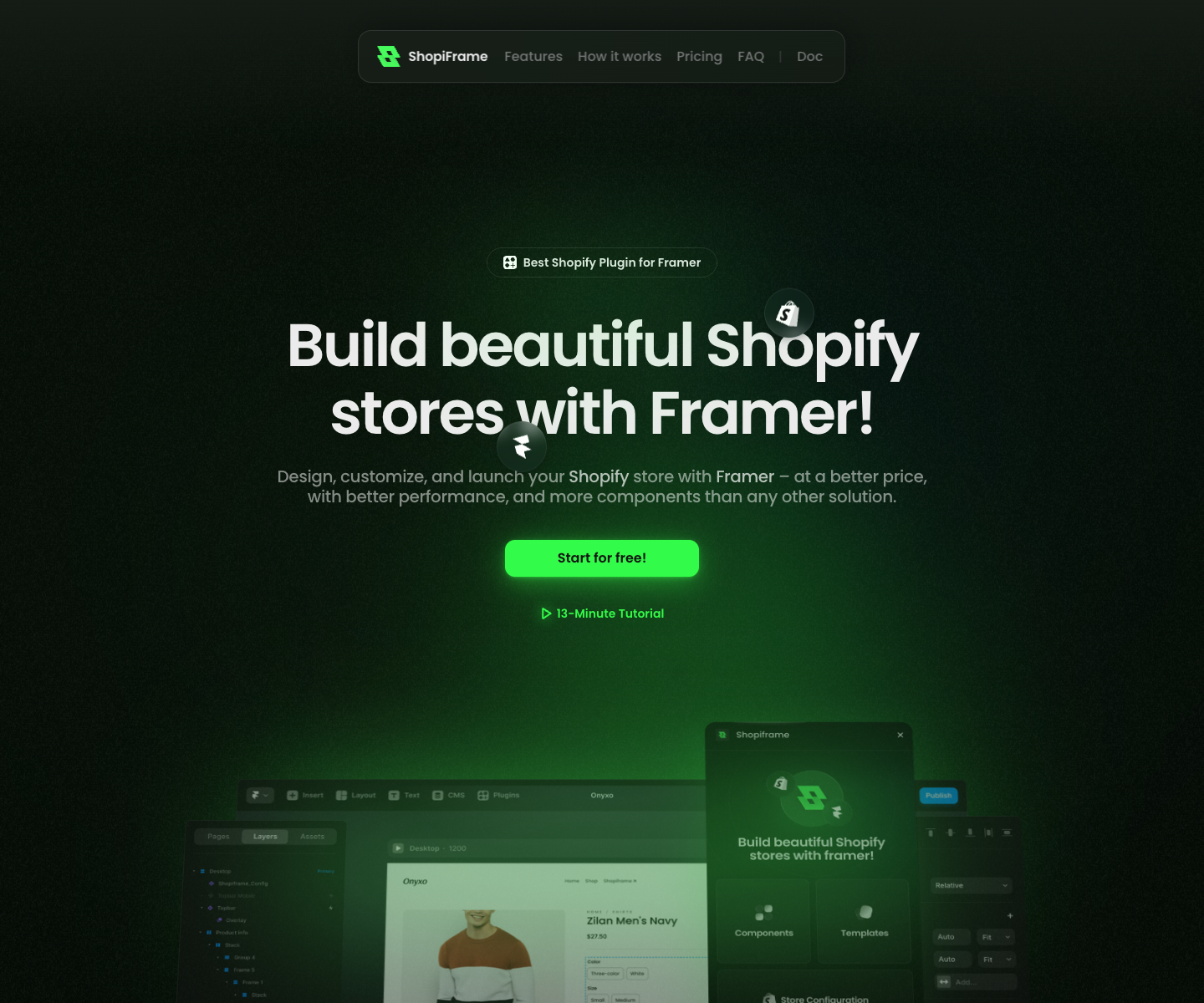 Shopiframe landing page screenshot