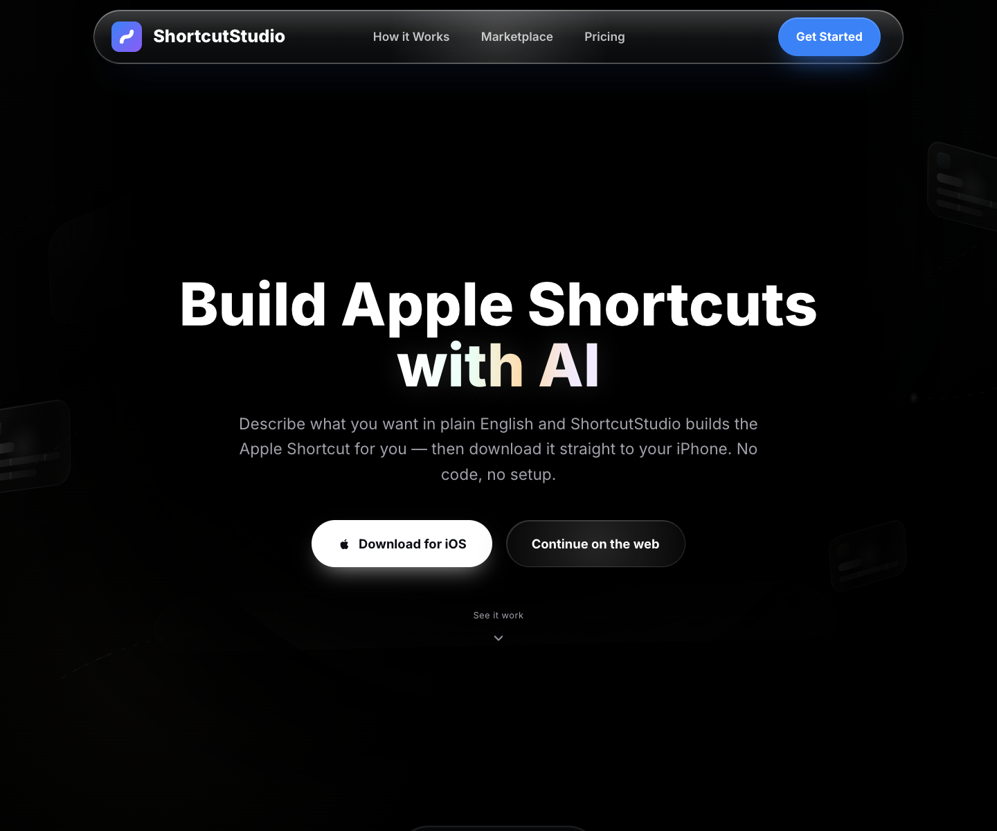 ShortcutStudio landing page screenshot